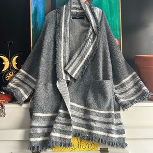 Zara Gray and Cream Striped Knit Cardigan